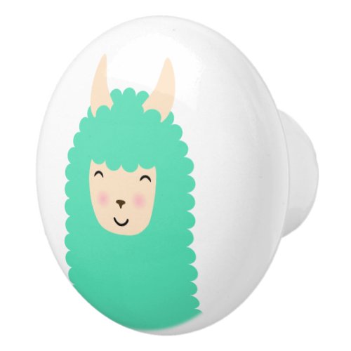 Happy Peekaboo Llama Emoji Ceramic Knob