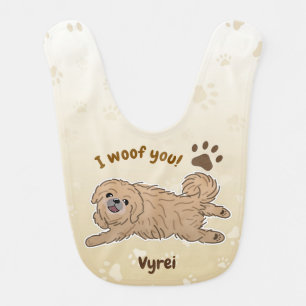 Happy Pekingese Dog Lover I Woof You Paws Baby Bib