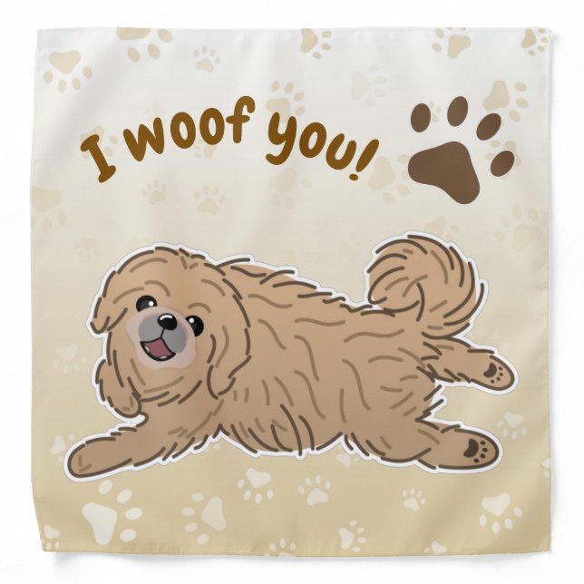 Happy Pekingese Dog Lover I Woof You Paws Bandana (Front)