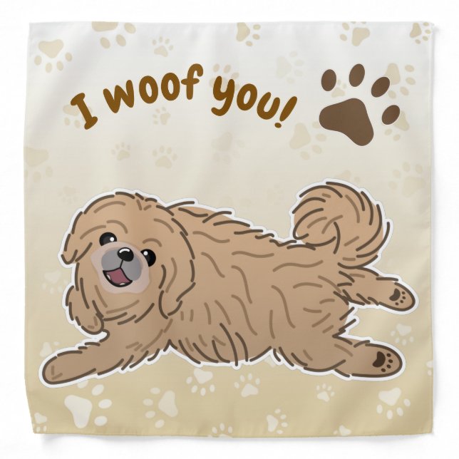 Happy Pekingese Dog Lover I Woof You Paws Bandana (Front)