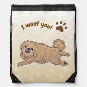 Happy Pekingese Dog Lover I Woof You Paws Drawstring Bag