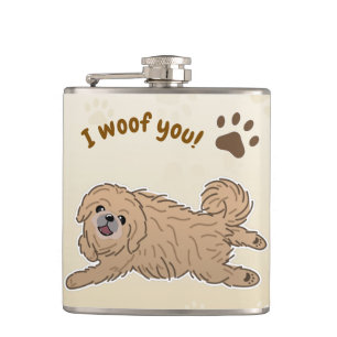 Happy Pekingese Dog Lover I Woof You Paws Flask