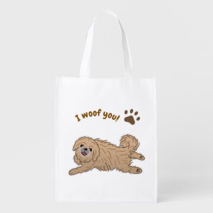 Happy Pekingese Dog Lover I Woof You Paws Grocery Bag