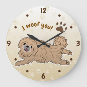 Happy Pekingese Dog Lover I Woof You Paws Large Clock