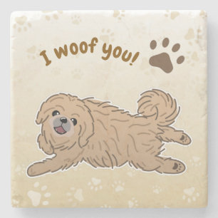 Happy Pekingese Dog Lover I Woof You Paws Stone Coaster