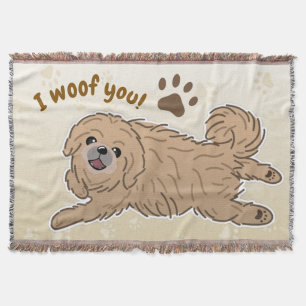 Happy Pekingese Dog Lover I Woof You Paws Throw Blanket