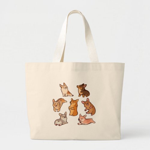 Happy Pembroke Welsh Corgi Dog Lovers Art  Large Tote Bag