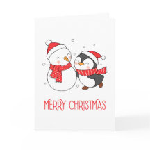 Happy Penguin and Snowman Merry Christmas