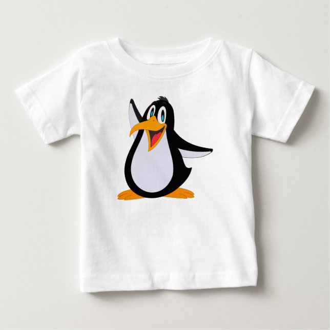 Happy Penguin Cartoon Baby T-Shirt (Front)