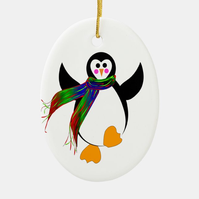 Happy Penguin Ceramic Ornament (Front)