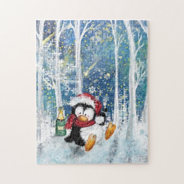 Happy Penguin - Christmas Celebration Fun Painting Jigsaw Puzzle (Vertical)