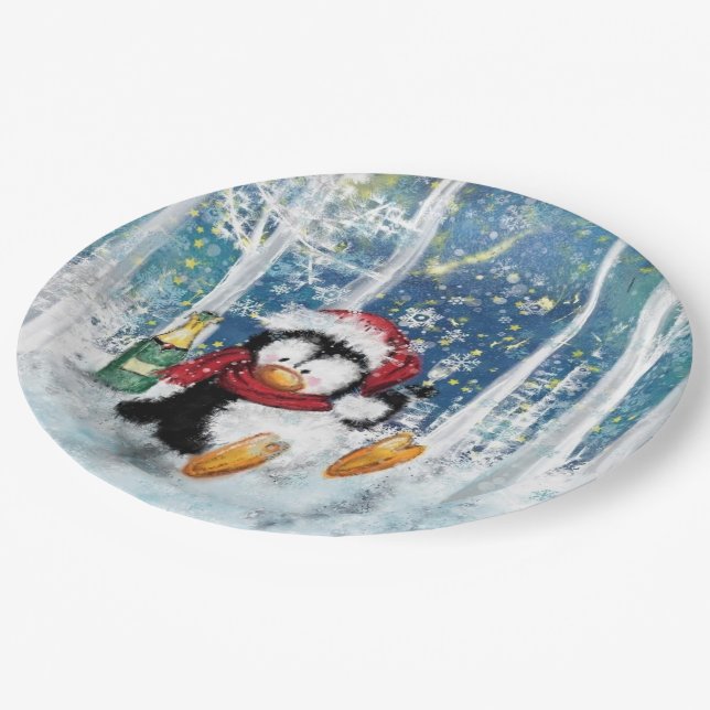 Happy Penguin - Christmas Paper Plates (Angled)