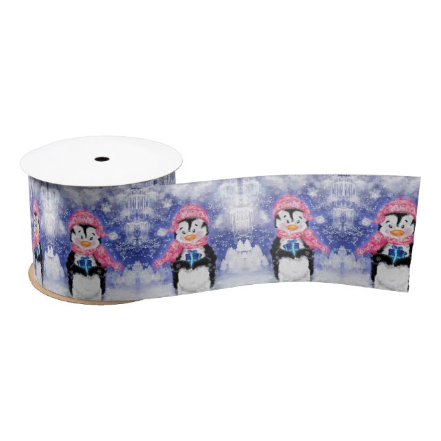Happy Penguin - Christmas - Satin Ribbon (Spool)