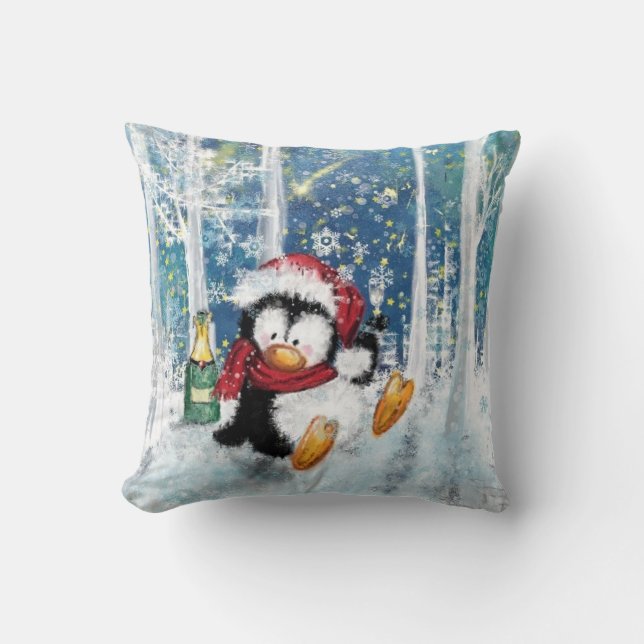 Happy Penguin - Christmas Throw Pillow (Front)