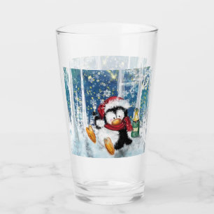 Happy Penguin Funny Christmas Glass