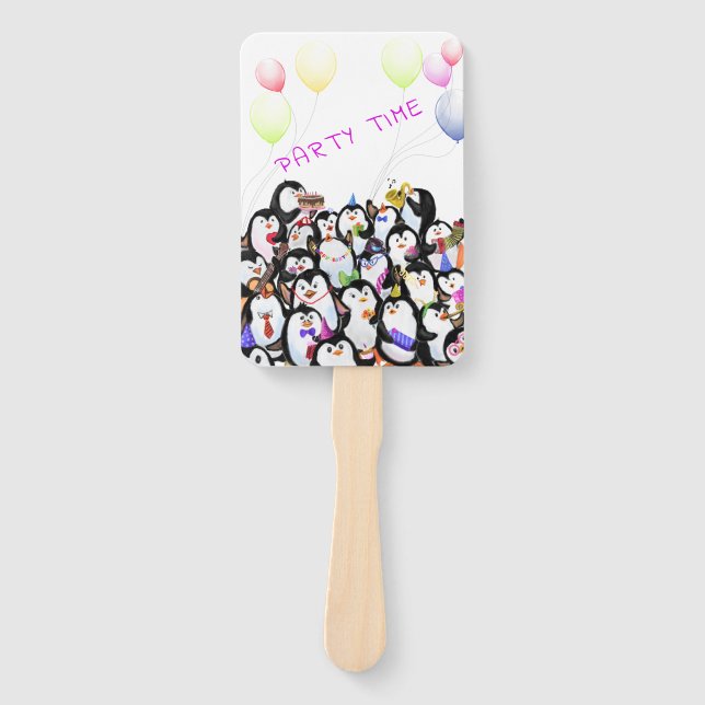Happy Penguin Hand Fans - Custom Text (Front)