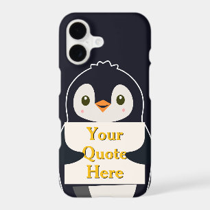 Happy penguin holding a sign to personalize iPhone 17 case