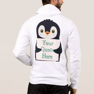 Happy penguin holding a sign to personalize hoodie