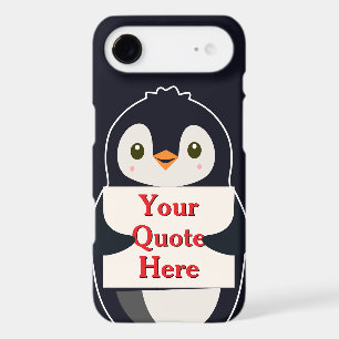 Happy penguin holding a sign to personalize iPhone 17 air case