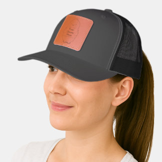 Happy penguin holding a sign to personalize leather patch hat