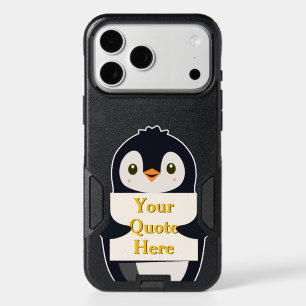 Happy penguin holding a sign to personalize iPhone 17 pro max case