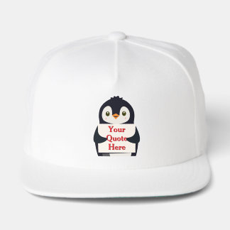 Happy penguin holding a sign to personalize snap back hat