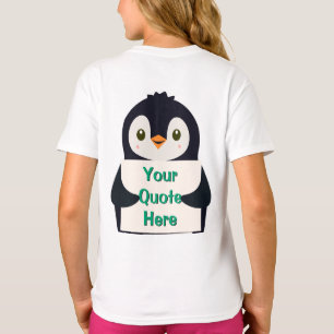Happy penguin holding a sign to personalize T-Shirt