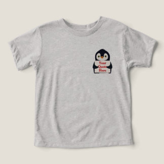 Happy penguin holding a sign to personalize toddler t-shirt