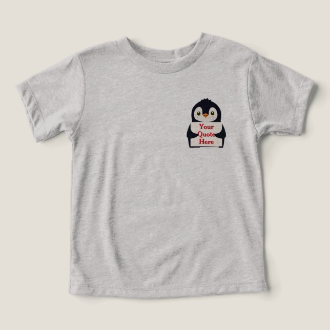 Happy penguin holding a sign to personalize toddler t-shirt (Design Front)