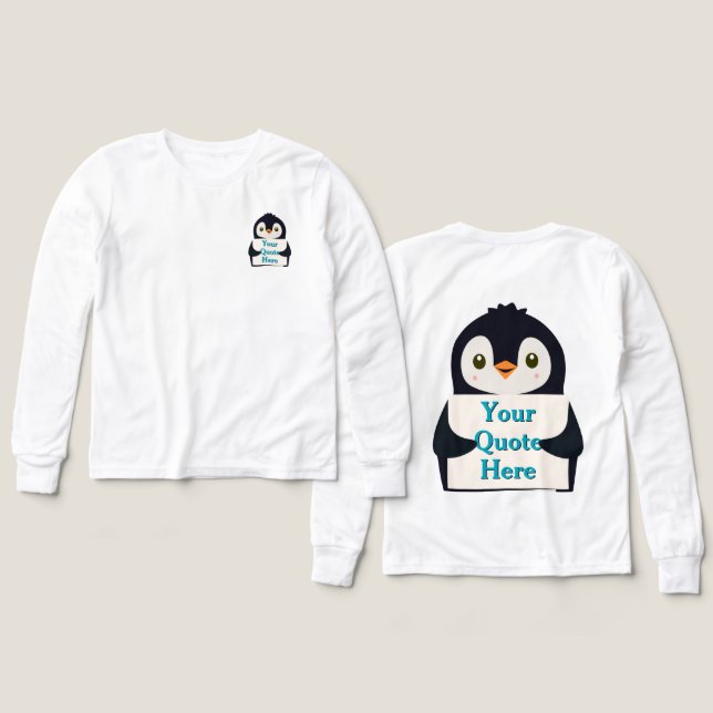 Happy penguin holding a sign to personalize Tri-Blend shirts (Design Front & Back)