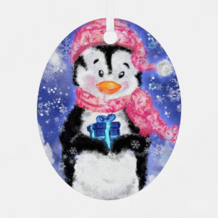 Happy Penguin - Merry Christmas - Cute - Metal Ornament