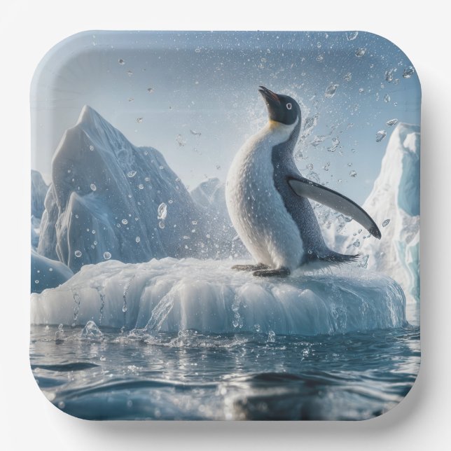 Happy Penguin On An Iceberg Paper Plates (Front)