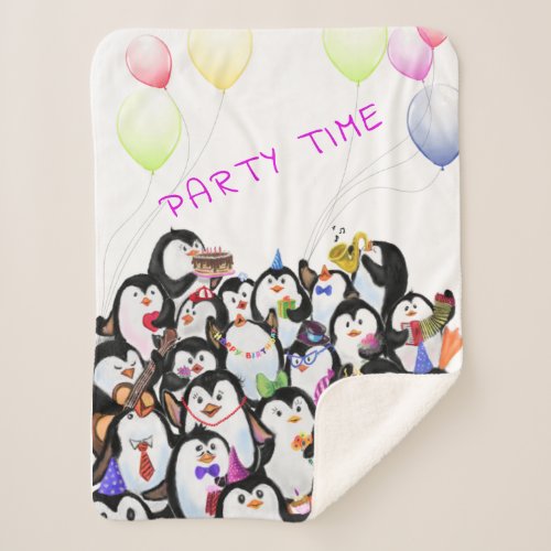 Happy Penguin Party Sherpa Blanket _ Custom Text