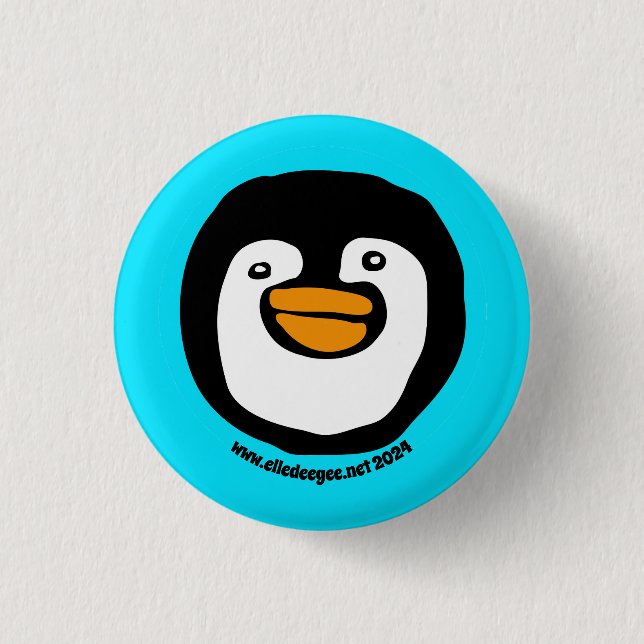Happy Penguin Teal Button (Front)