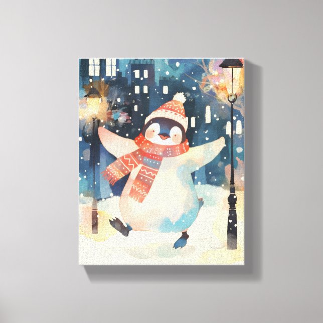 Happy Penguin – Winter Watercolor Nursery Wall Art (Front)