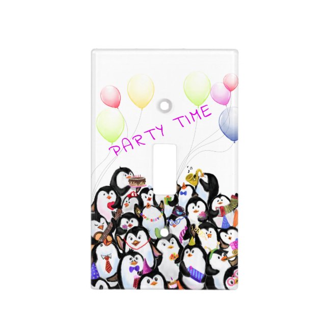 Happy Penguins Light Switch Cover Custom Text (Front)
