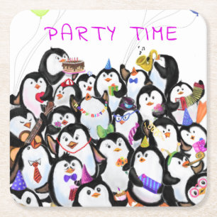 Happy Penguins Party Paper Coaster