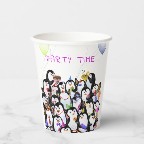 Happy Penguins Party Paper Cups _ Custom Text