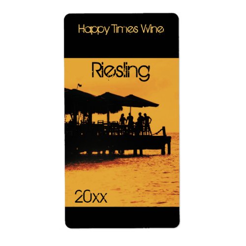 happy people at sunset wine bottle label