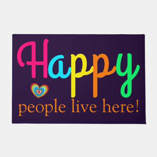 Happy people live here Cute Colorful Doormat (Front)