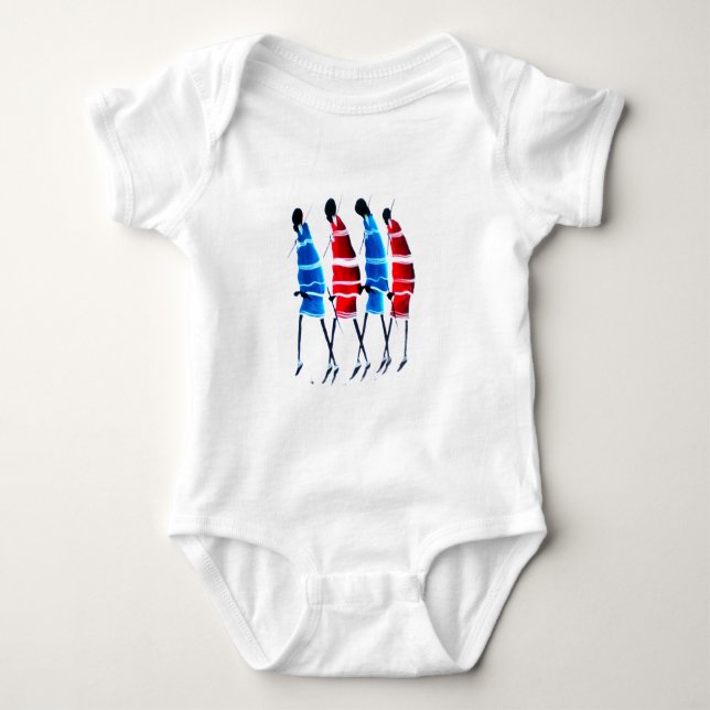Happy People Maasai Warriors Walking Art Print Baby Bodysuit (Front)