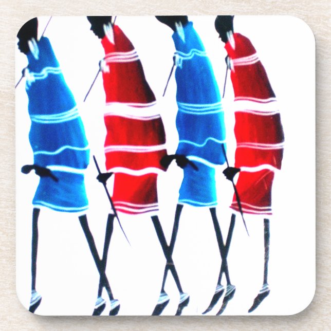 Happy People Maasai Warriors Walking Art Print Beverage Coaster (Front)