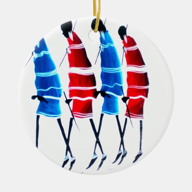 Happy People Maasai Warriors Walking Art Print Ceramic Ornament (Front)