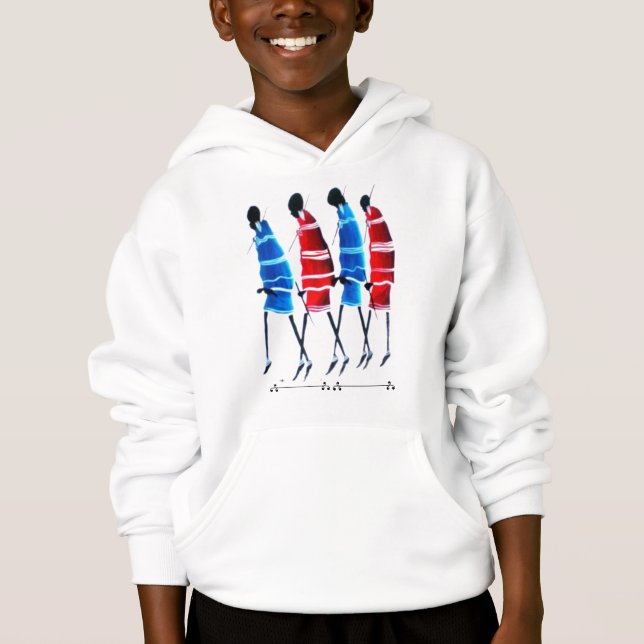Happy People Maasai Warriors Walking Art Print Hoodie (Front)