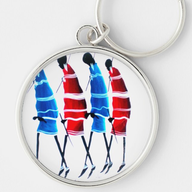 Happy People Maasai Warriors Walking Art Print Keychain (Front)