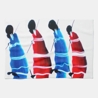 Happy People Maasai Warriors Walking Art Print Kitchen Towel