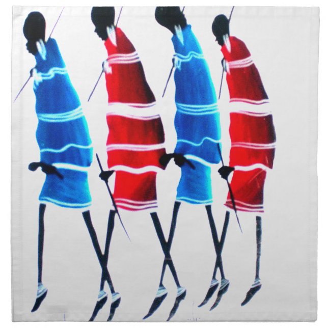 Happy People Maasai Warriors Walking Art Print Napkin (Front)