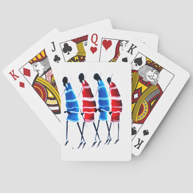 Happy People Maasai Warriors Walking Art Print Poker Cards (Back)