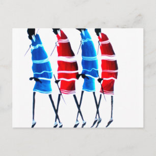 Happy People Maasai Warriors Walking Art Print Postcard