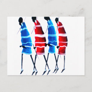 Happy People Maasai Warriors Walking Art Print Postcard